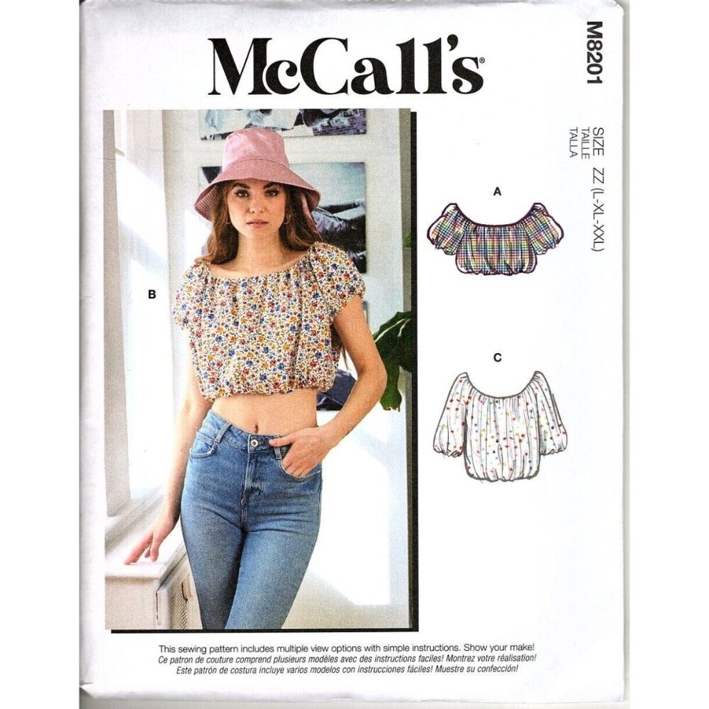 McCall's M8201 Misses L to XXL Bubble Crop Tops Uncut Sewing Pattern New